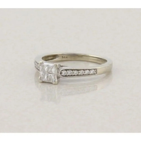 14k White Gold Diamond Ring .36 Carats Engagement Size 6 3/4 - Picture 5 of 8